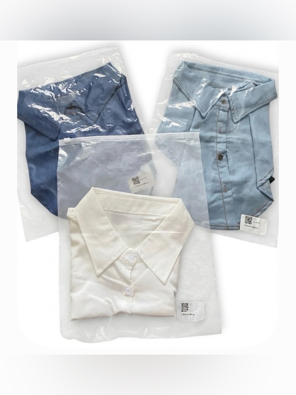 New Lot of 3 detachable collar dickey faux shirts white, navy and light blue